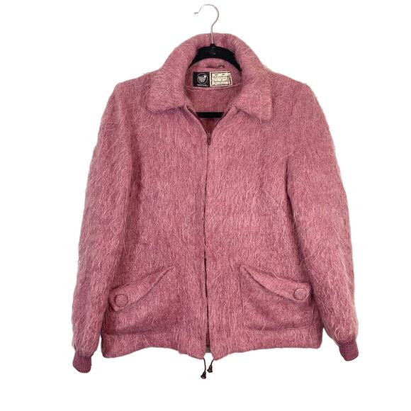 Andrew Stewart Women's Pink Mohair Wool Blend Full Zip Jacket S/M - Picture 1 of 7